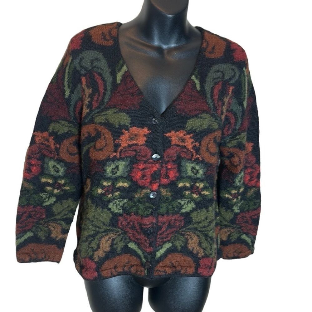 Peruvian connection 100% alpaca sweater rich floral‎ art to wear romantic moody